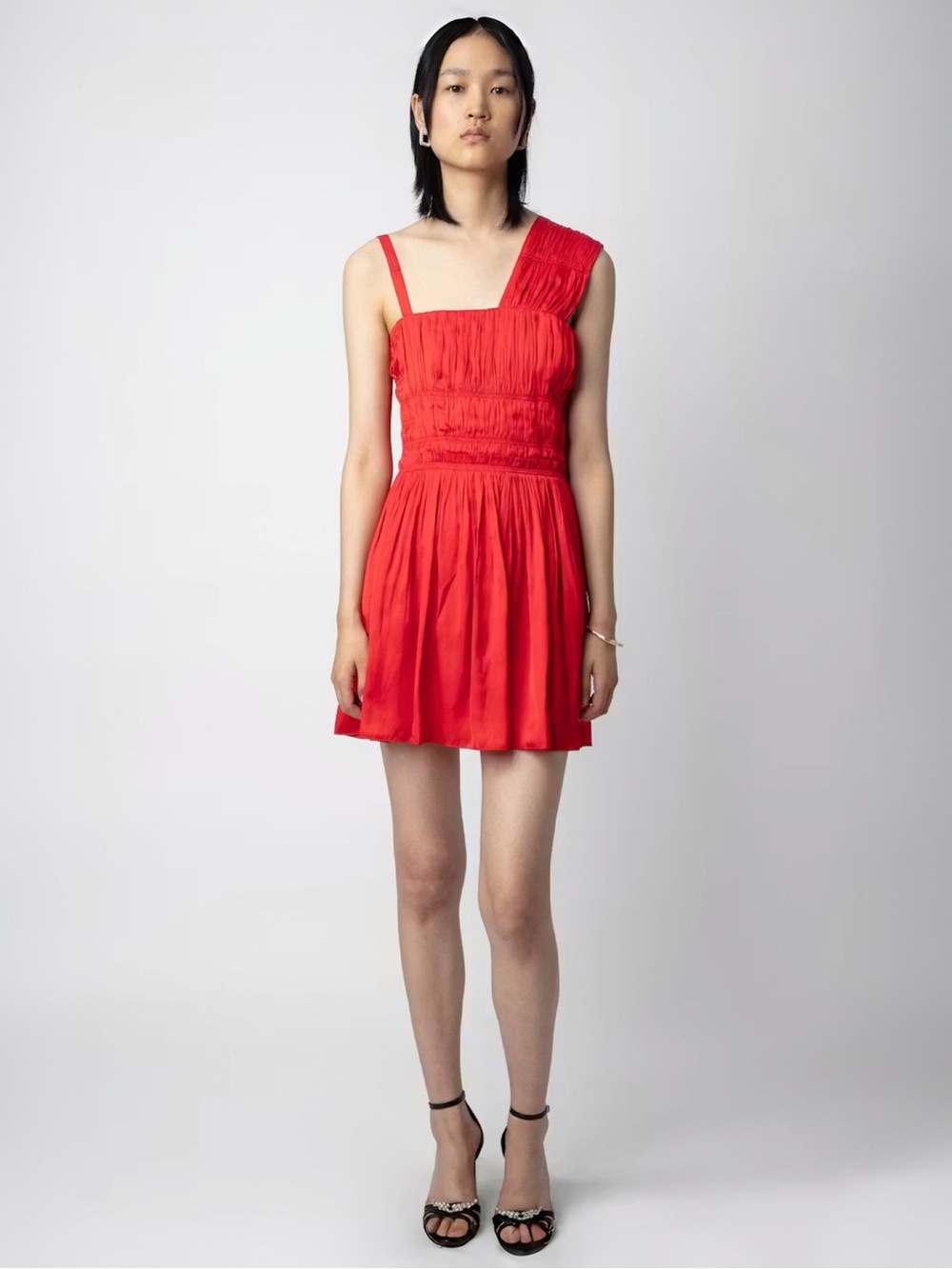 Zadig & Voltaire Roselie Red Ruched Satin Mini Dress Sz S MSRP $648 NWT